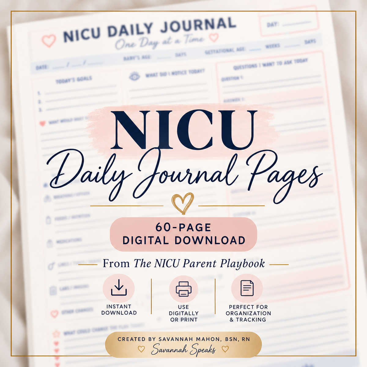 NICU Daily Journal Pages — Digital Download